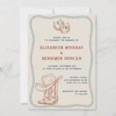 Rust Teal Western Horseshoe Monogram Wedding Einladung (Vorderseite)