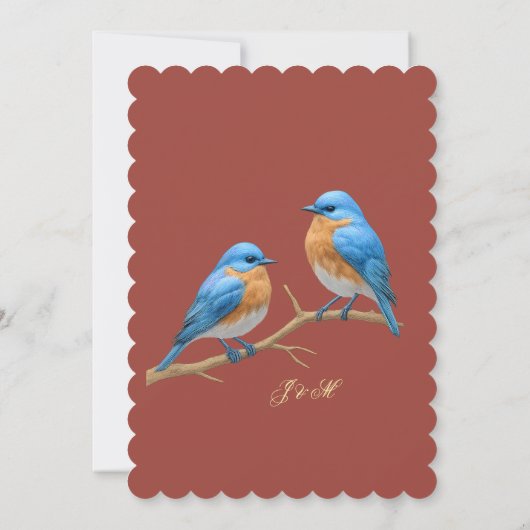 Rust Terracotta Bluebirds Goldene Script Hochzeit Einladung (Rückseite)