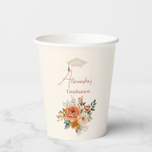 Rust Terracotta Blume Burnt Orange Abschluss Pappbecher (Rückseite)