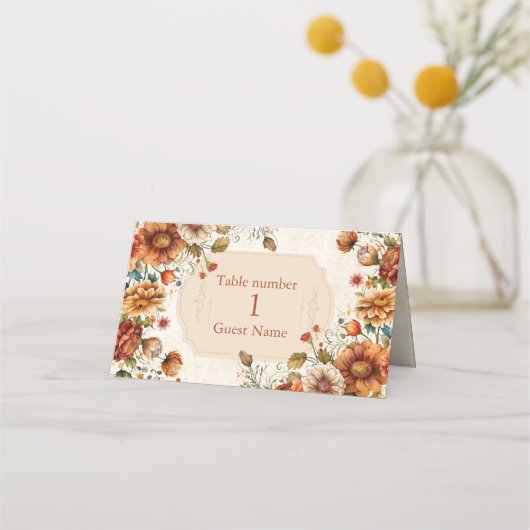 Rust Terracotta Blume Burnt Orange Hochzeit im Her Platzkarte (Vorderseite)