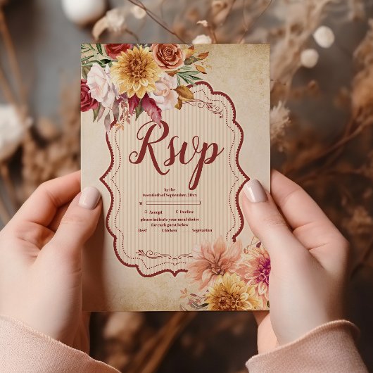 Rust Terracotta Blume Burnt Orange Hochzeit im Her RSVP Karte
