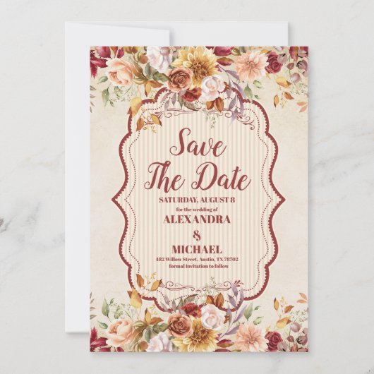 Rust Terracotta Blume Burnt Orange Hochzeit im Her Save The Date (Vorderseite)