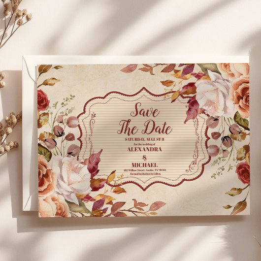 Rust Terracotta Blume Burnt Orange Hochzeit im Her Save The Date