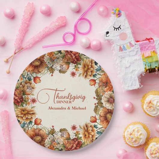 Rust Terracotta Blume Erntedank Abendessen Pappteller (Party)