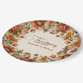 Rust Terracotta Blume Erntedank Abendessen Pappteller (Schrägansicht)