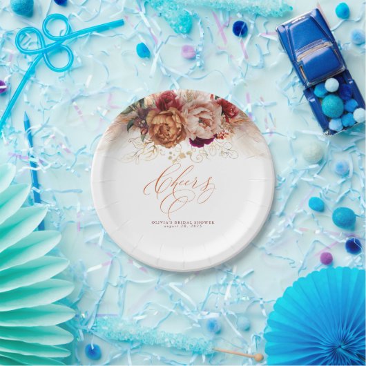 Rust Terracotta Blume und Pampas Grass Cheers Pappteller (Party)