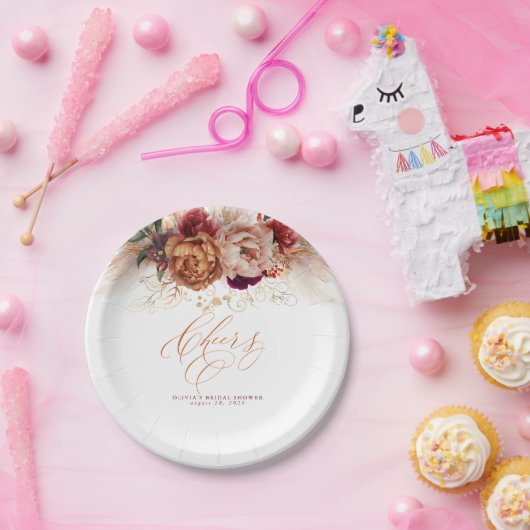 Rust Terracotta Blume und Pampas Grass Cheers Pappteller (Party)