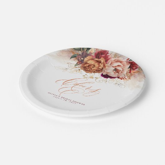 Rust Terracotta Blume und Pampas Grass Cheers Pappteller (Schrägansicht)