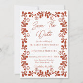 Rust Terracotta Chic Mexican Fiesta Talavera Foto Save The Date (Vorderseite)