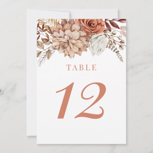 Rust Terracotta Fall Floral Wedding Tischnummer (Rückseite)