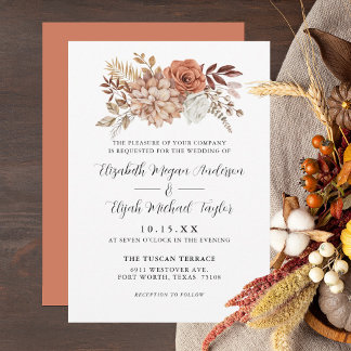Rust Terracotta Fall Floral Wedge Einladung