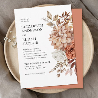 Rust Terracotta Fall Floral Wedge Einladung