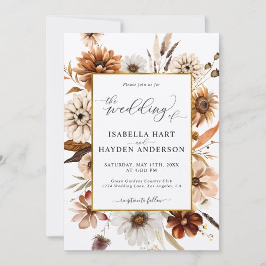 Rust Terracotta fällt alle in einem QR-Code Hochze Einladung (Vorderseite)