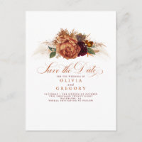 Rust Terracotta Floral Boho Fall Save the Date