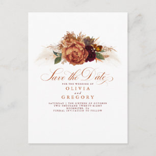 Rust Terracotta Floral Boho Fall Save the Date Ankündigungspostkarte