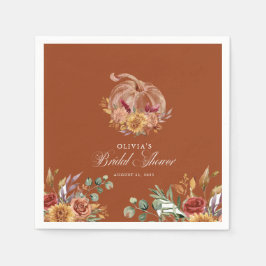 Rust Terracotta Floral Pampas Grass and Pumpkin Serviette