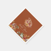 Rust Terracotta Floral Pampas Grass and Pumpkin Serviette (Ecke)