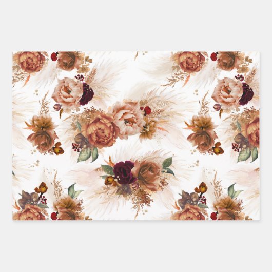 Rust Terracotta Floral Pampas Grass Botanisch Geschenkpapier Set (Vorderseite 3)
