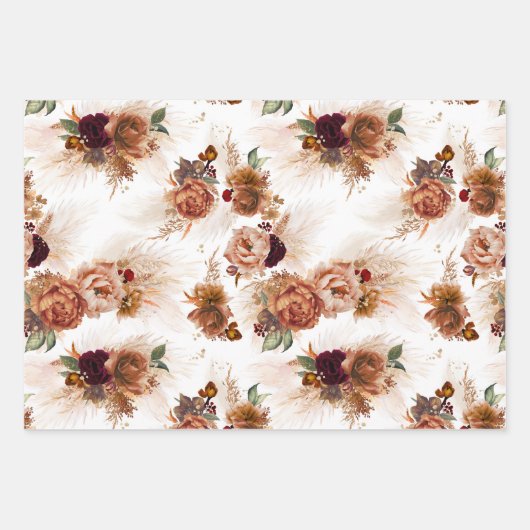 Rust Terracotta Floral Pampas Grass Botanisch Geschenkpapier Set (Vorderseite 2)