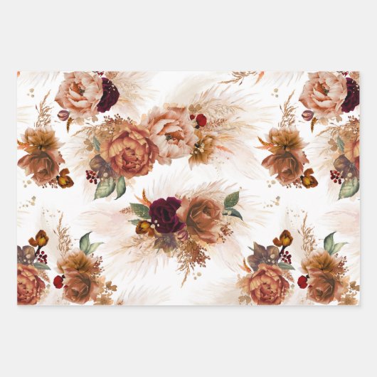 Rust Terracotta Floral Pampas Grass Botanisch Geschenkpapier Set (Vorderseite)