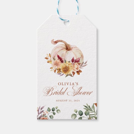 Rust Terracotta Floral Pampas Grass und Pumpkin Geschenkanhänger (Vorderseite)