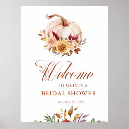 Rust Terracotta Floral Pampas Grass und Pumpkin Poster