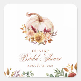 Rust Terracotta Floral Pampas Grass und Pumpkin Quadratischer Aufkleber