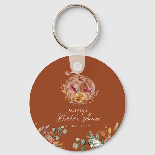 Rust Terracotta Floral Pampas Grass und Pumpkin Schlüsselanhänger (Vorderseite)