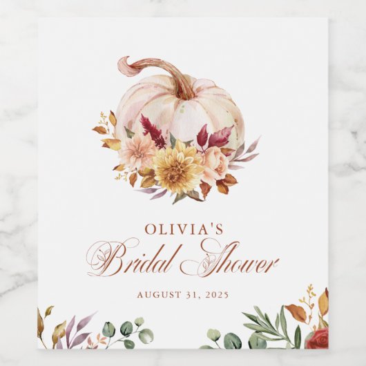 Rust Terracotta Floral Pampas Grass und Pumpkin Weinetikett (Einzelnes Label)