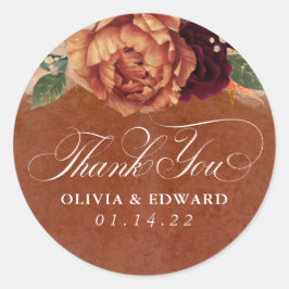 Rust Terracotta Floral Pampas Grass Vielen Dank Runder Aufkleber