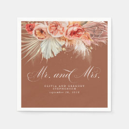 Rust Terracotta Floral Pampas Grass Wedding Napkin Serviette