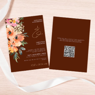 Rust Terracotta Floral QR Code Wedding Einladung