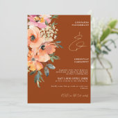 Rust Terracotta Floral QR Code Wedding Einladung (Stehend Vorderseite)