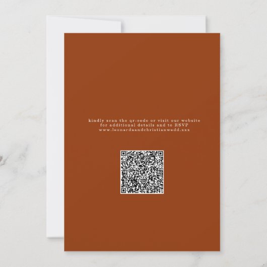 Rust Terracotta Floral QR Code Wedding Einladung (Rückseite)