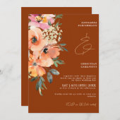 Rust Terracotta Floral QR Code Wedding Einladung (Vorne/Hinten)