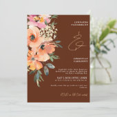 Rust Terracotta Floral QR Code Wedding Einladung (Stehend Vorderseite)