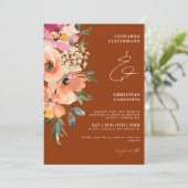 Rust Terracotta Floral Wedding Einladung (Stehend Vorderseite)