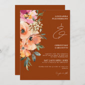 Rust Terracotta Floral Wedding Einladung (Vorne/Hinten)
