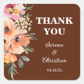 Rust Terracotta Floral Wedding Quadratischer Aufkleber (Vorderseite)