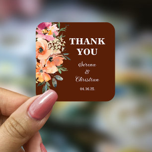 Rust Terracotta Floral Wedding Quadratischer Aufkleber