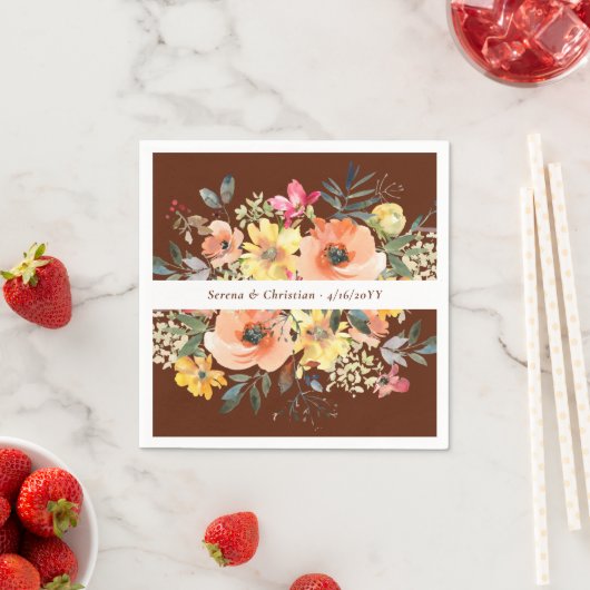 Rust Terracotta Floral Wedding Serviette (Beispiel)