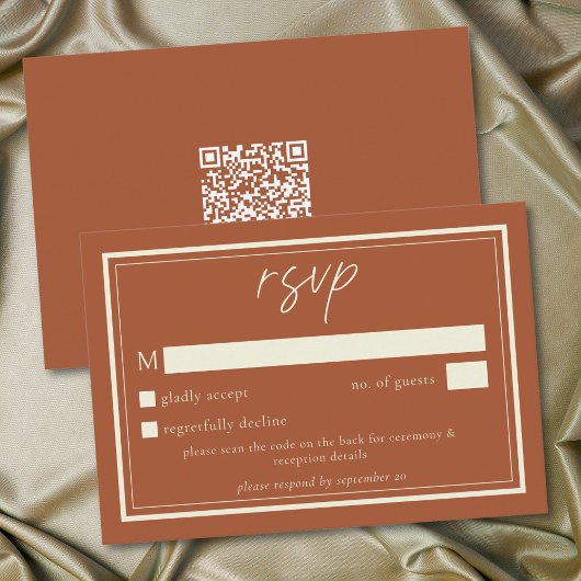 Rust Terracotta Minimalist Frame Wedding QR Code RSVP Karte