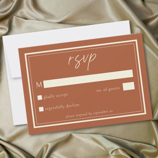 Rust Terracotta Minimalist Frame Wedding RSVP Karte