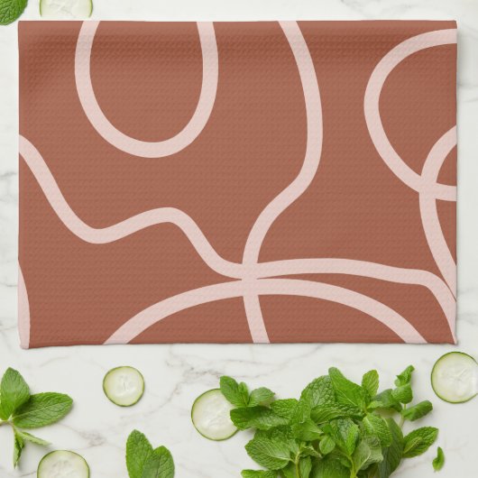 Rust Terracotta Moderne Minimallinie Pinselstriche Geschirrtuch (Gefaltet)