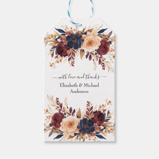 Rust Terracotta Navy Cream Floral Wedding Geschenkanhänger (Vorderseite)