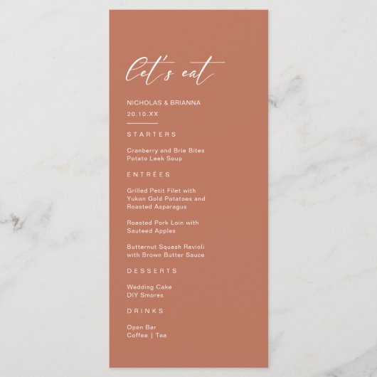 Rust Terracotta Wedding Menükarte (Vorderseite)