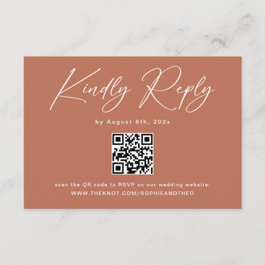 Rust Terracotta Wedding RSVP QR Code Begleitkarte (Vorderseite)