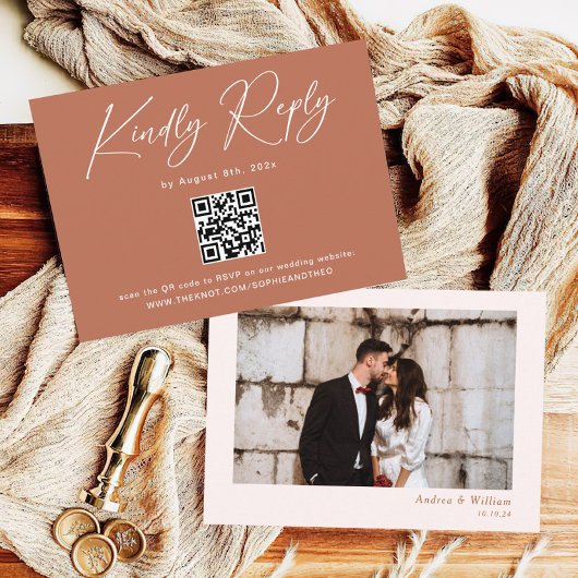 Rust Terracotta Wedding RSVP QR Code Begleitkarte