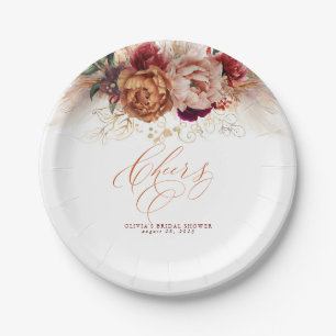 Rust Terrakotta-Blumen und Pampasgras Prost Pappteller