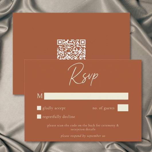 Rust Terrakotta Minimalist Hochzeit im Herbst QR C RSVP Karte